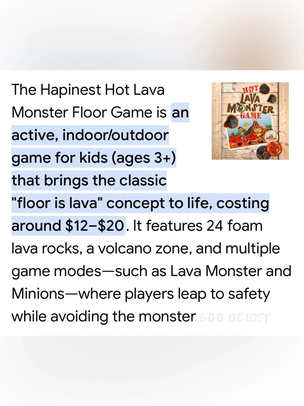 HOT LAVA MONSTER GAME AGES 3+ BRAND NEW IN THE BOX. THE FLOOR IS LAVA!